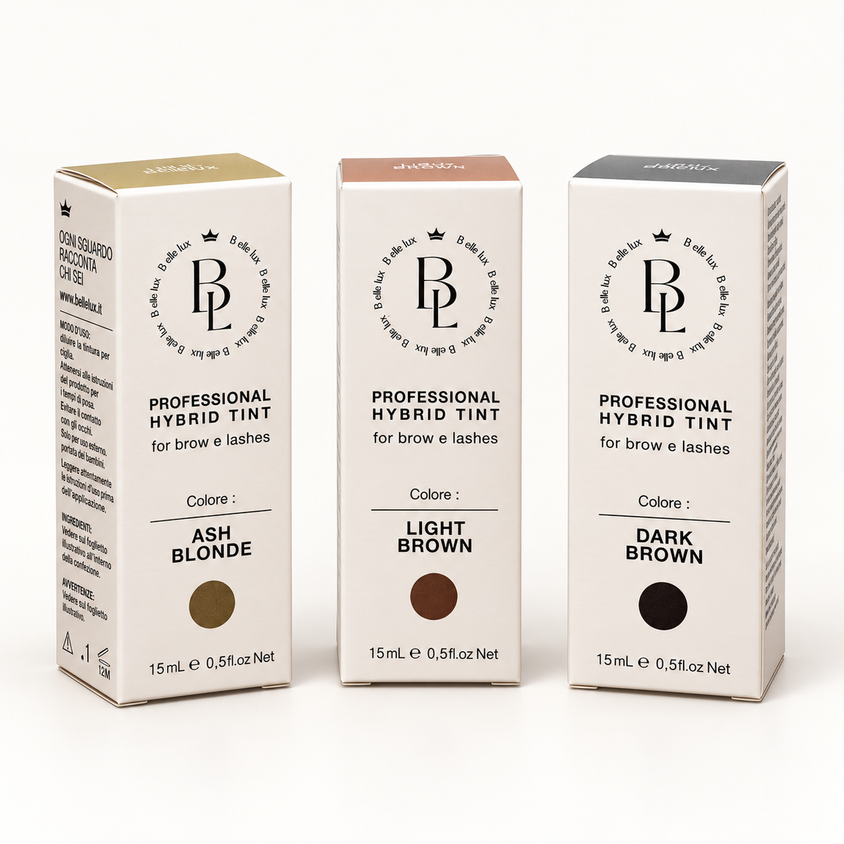 Kit Completo Tinte Ibride Professionali per Sopracciglia e Ciglia (3 Colori + Developer) | B.ellelux
